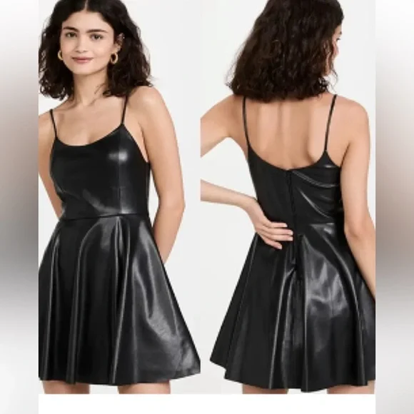Alice + Olivia Rome Vegan Leather Pleated Skirt Dress in Black, Size 14